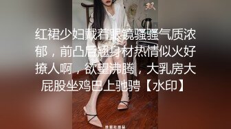 红裙少妇戴着眼镜骚骚气质浓郁，前凸后翘身材热情似火好撩人啊，欲望沸腾，大乳房大屁股坐鸡巴上驰骋【水印】